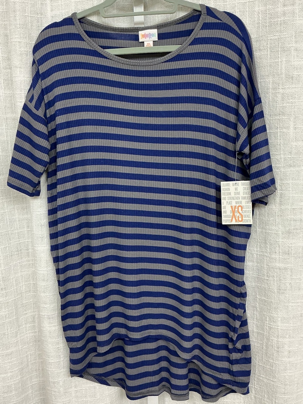 LuLaRoe XS Royal Blue and Heather Gray Striped Tee